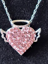 Rose Pink Crystal Angel Heart Pendant Necklace Swarovski Crystal