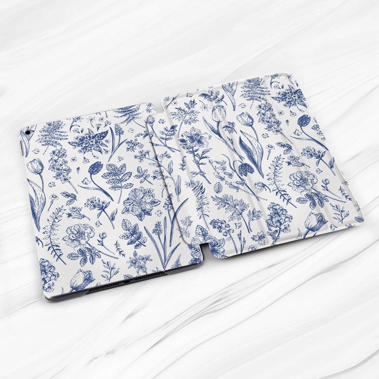 White Blue Botanical Flowers Case For iPad 10.2 Air 3 4 5 Pro 9.7 11 12.9 Mini - Image 2 of 4