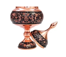 Diamond-cut copper chocolate dish with flower , height 29 cm-  %100 Hand Crafted