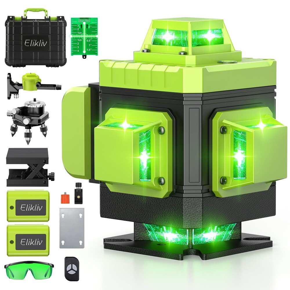 Laser Level Self Leveling - Elikliv 200ft Robust Indoors 4D Green Cross Line ...