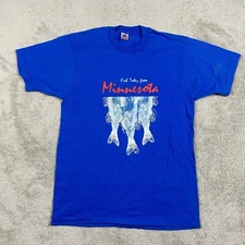 Fruit Of The Loom T Shirt Mens XL Blue Vintage Minnesota Fish Tales USA