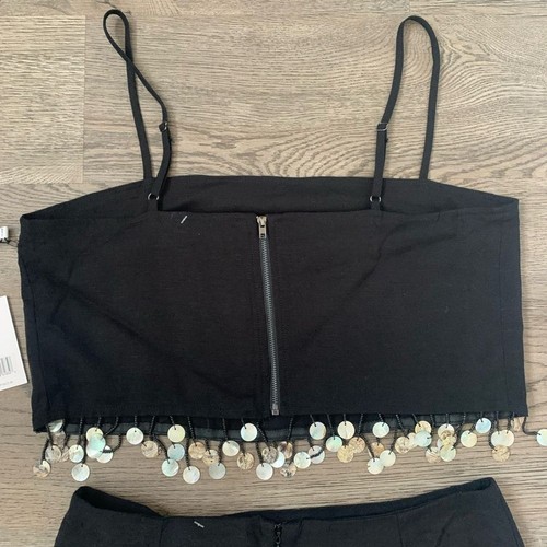 Jason Wu Perlen Fransen Leinenmischung Crop Top + Rock Set-Größe 6-Neu mit Etikett - Bild 5 von 14