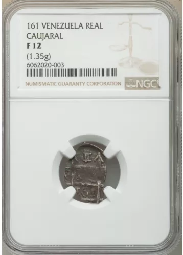 Venezuela Silver Cob 1 Real Barinas - Caujaral Mint Date 161. NGC F12