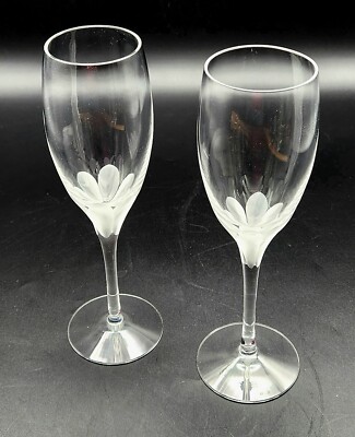 Set Of 2 Lenox Atrium Fluted Champagne Water Glasses 8.25'' Tall Cut Glass Floral