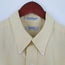 IZOD Men' Button Down Dress Shirt Yellow Long Sleeve Size 17 1/2 XL 34/35 XL
