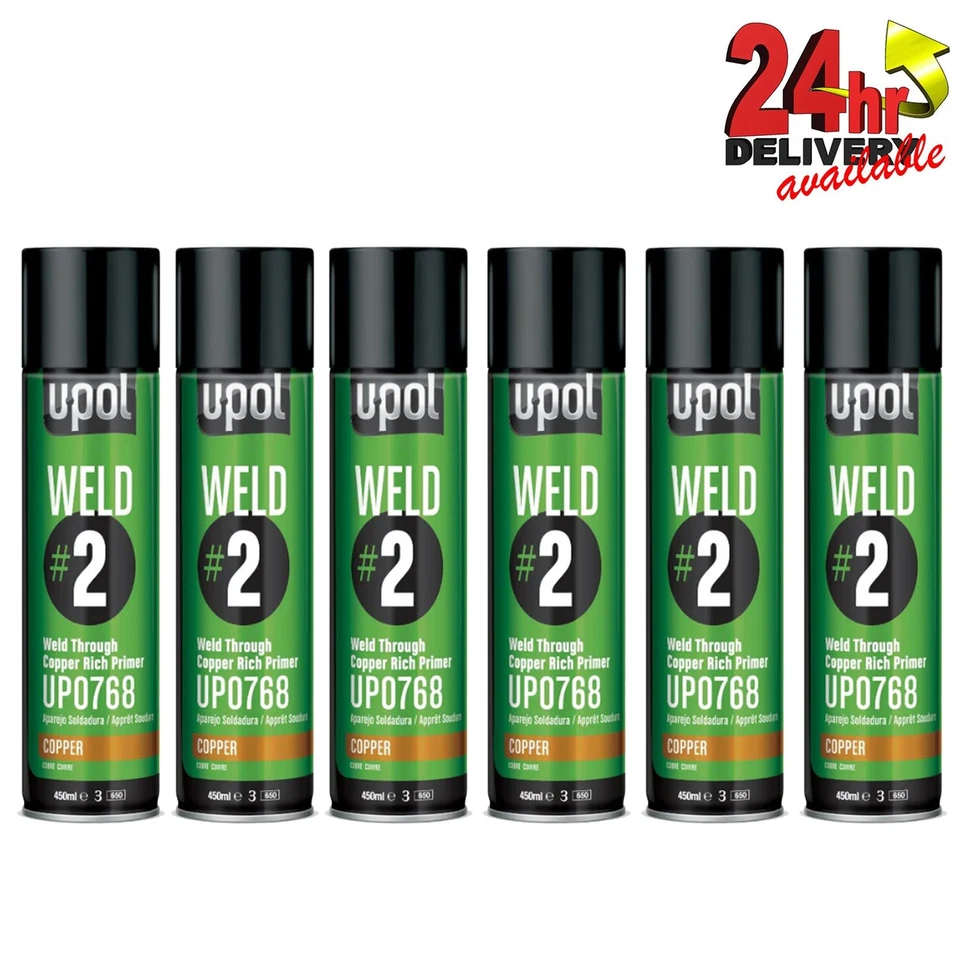 6 x U-Pol WELD#2 Weld Through Copper Rich Zinc Primer Spray 450ml Aerosol UPol