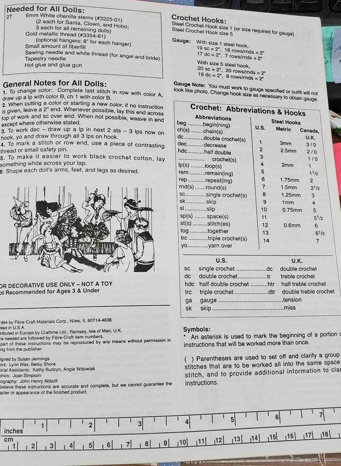 Poseable Pals [Pamphlet] Fibre Craft FCM 427 Crochet 6 1/2" Dolls 10 Patterns  - Image 3 of 4