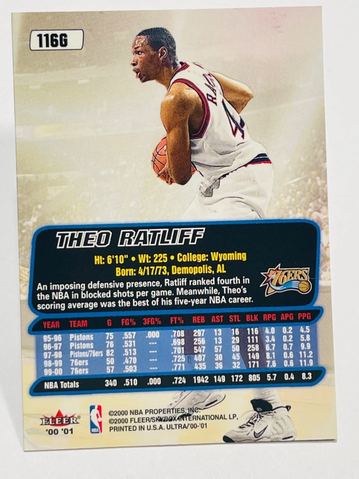 THEO RATLIFF 2000-01 Fleer Ultra GOLD MEDALLION #116G Philadelphia 76ers - Image 2 of 2