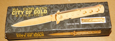 New old stock El Dorado City Of Gold Assisted Open Pocketknife Stiletto