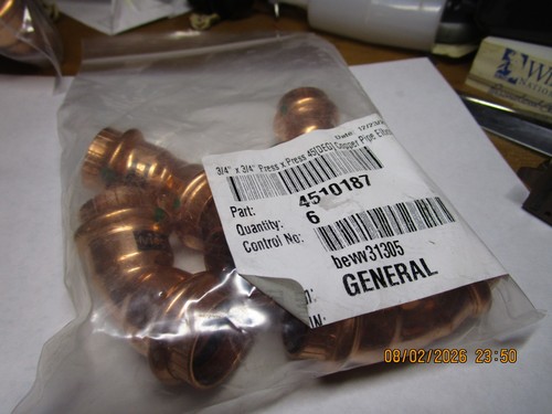 3/4" x 3/4" Press x Press 45° Copper Pipe Elbow QTY 6