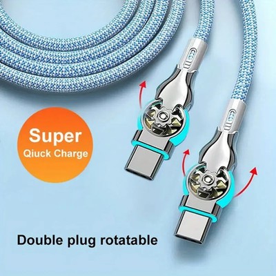 Schnellladekabel USB A auf C geflochten LED 180 Grad drehbar langlebig