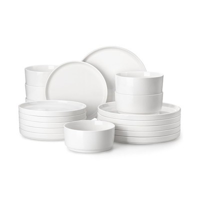 MALACASA 18 Pieces Porcelain Dinnerware Set, Modern White Dish Set for 6, Pre...
