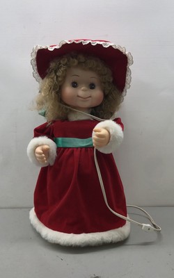 Vintage Santa's Best Animated Christmas Caroler Girl Figure Doll Red