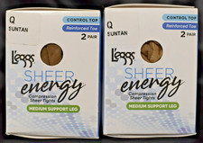 L'eggs Sheer Energy Control Top R.T. Pantyhose Sz Q Suntan 4 pr from El Salvador