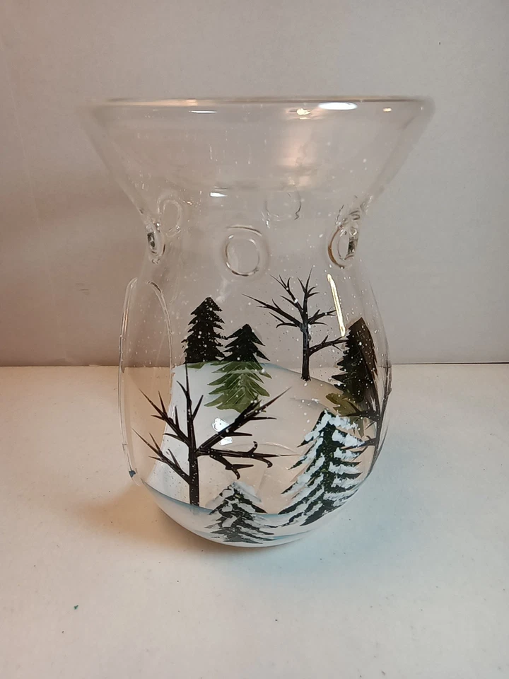3 Yankee Candle Company Crackle Glass Hand Painted Winter Frost Candleholders - Image 3 of 4