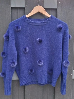 MAX & MOI PARIS Kaschmir Pullover T1 / 36 Marineblau & Nerz (kl. Mangel)