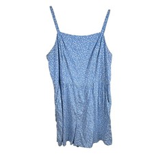 Old Navy Blue Floral Romper XXL Tall Spaghetti Strap Smocked Back w/ Pockets