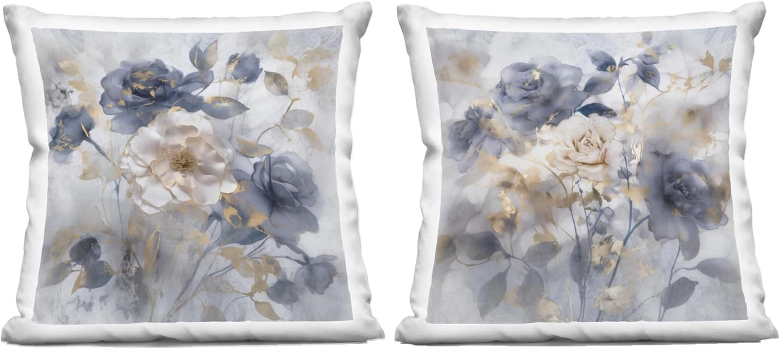 Blue Floral Throw Pillows with Gold Accents, 18x18, Set of 2
Opens in a new window or tab