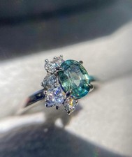 Oval Cut Teal Sapphire Ring 925 Sterling Silver Engagement Ring.