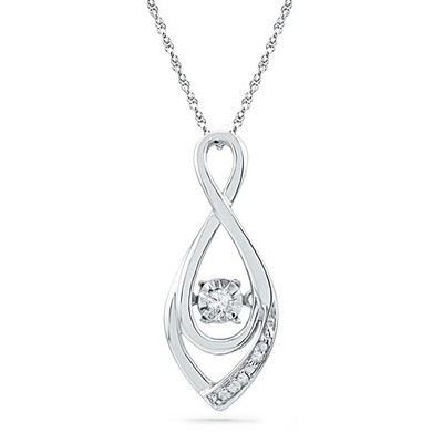 10K White Gold Round Diamond Moving Twinkle Solitaire Teardrop Pendant 1/20