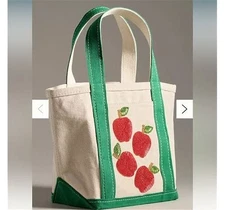 Anthropologie-canvas beaded mini tote- apple motif