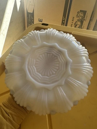 White Milk Glass egg plate with Scalloped Edge