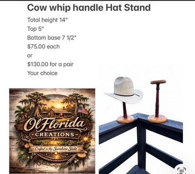 Ol Florida Creations Wooden  Custom CowWhipHat stand