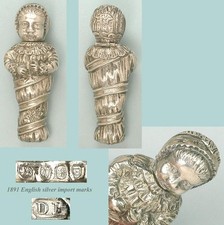 Antique Figural Swaddled Baby Sterling Silver Needle Case * Hallmarked 1891