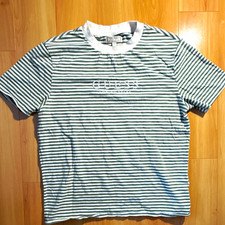 GUESS Originals Men s Green/White Striped Embroidered Logo Crew Neck Tee M
