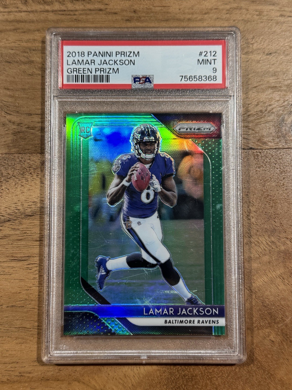 2018 Panini Prizm - Lamar Jackson #212 Green Prizm Rookie RC PSA 9