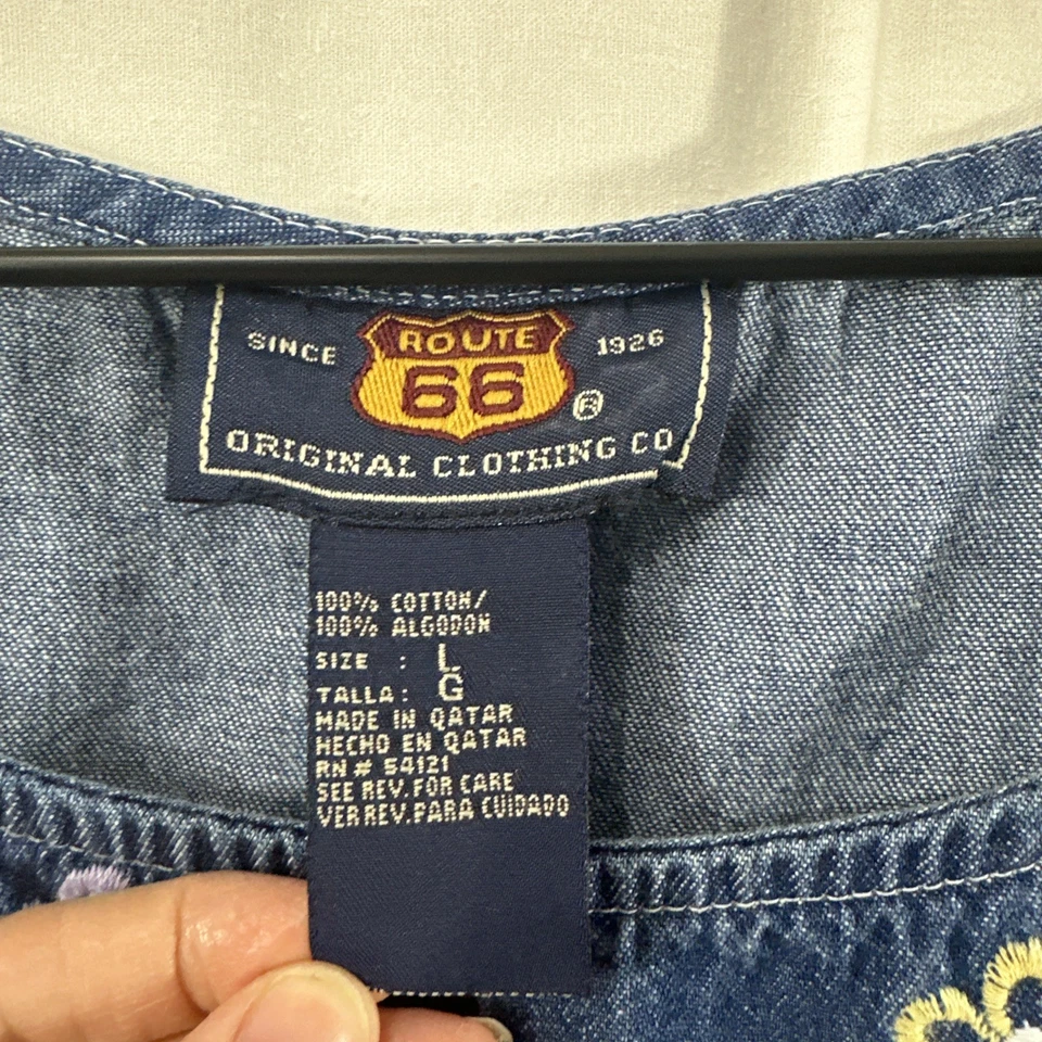 Maxi Vestido Route 66 Vintage Cambray Denim Bordado Floral Para Mujer Talla L Foto 3 de 4