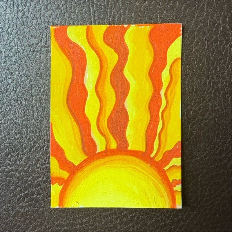 ACEO Abstract Sun Nature Painting Original 2.5x3.5 in Orange & Yellow Rays