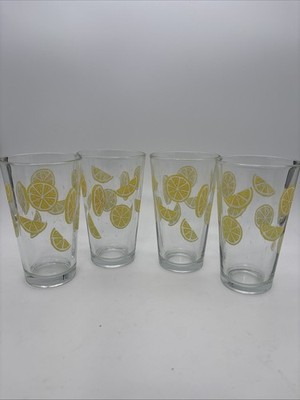 Vintage Set of 4 Libby 16oz Tumbler Glasses Lemon Slices Made in the USA