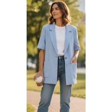 BFA CLASSICS Light Blue Lined Short Sleeve Blazer Jacket Ladies Size 14