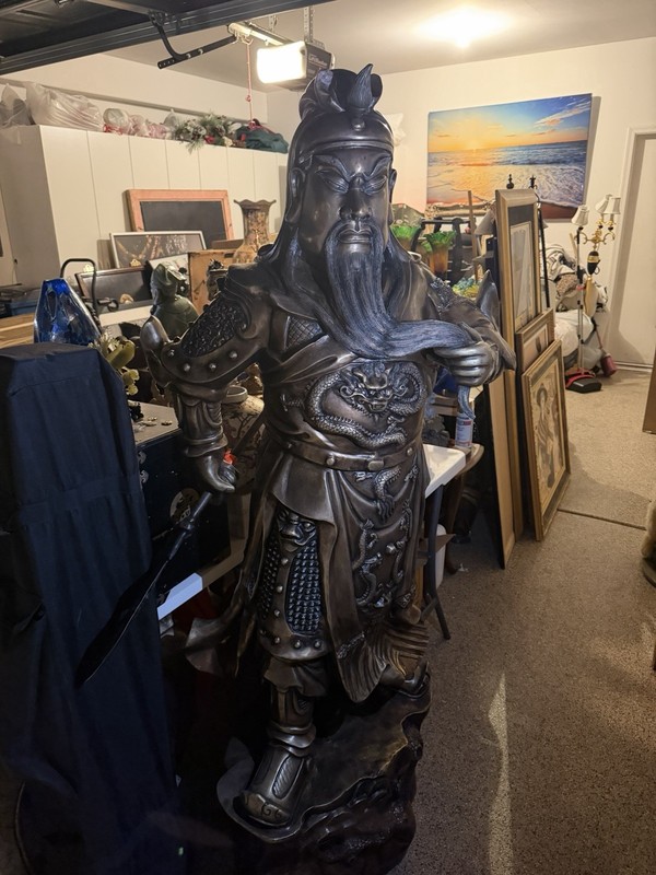Large Bronze Warrior General Figurine Statue, 3D Effect