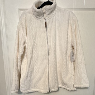 IB diffusion Ivory Cable Knit Full Zip Collared Jacket XL Women Mid-Length