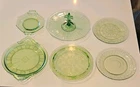 Vintage Green Depression Uranium Glass Platters Decorative Set of 6
