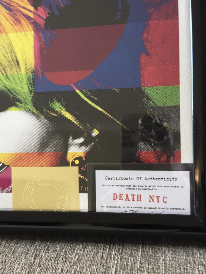 Arte pop anime DEATH NYC firmado a mano impresión grande certificado de autenticidad enmarcado 14x20 pulgadas Foto 2 de 4