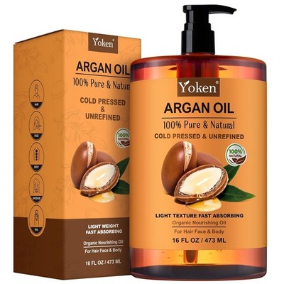 Pure Moroccan Argan Oil 16oz - Cold Pressed for Hair, Skin & Nails