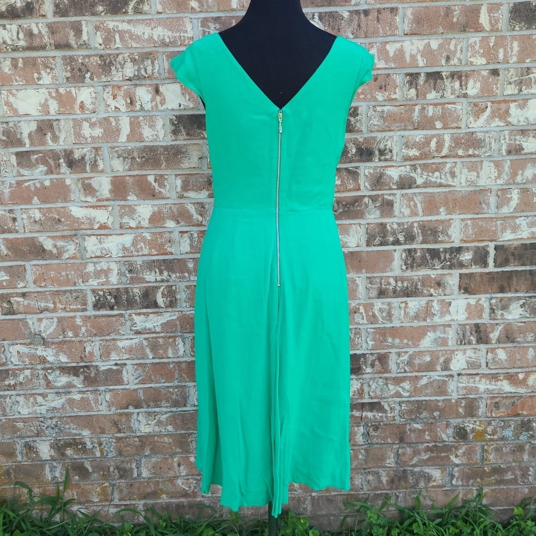 Abito midi donna Kate Spade Lucia taglia 8 zip retro foderato verde scollo a V aderente svasato