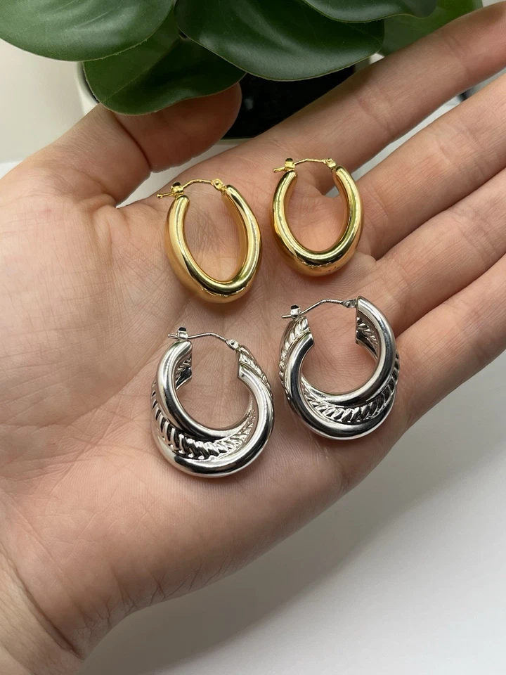 Pares de Pendientes Aro de Resina Electroforma Milor Italia Oro Amarillo Blanco 14K *Leer Foto 2 de 4