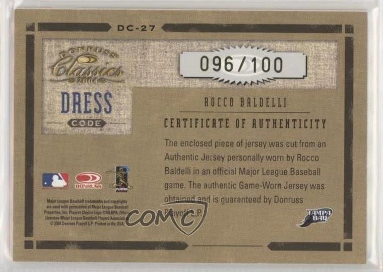 2004 Donruss Classics Dress Code Jersey Number Game-Worn /100 Rocco Baldelli - Image 2 of 2
