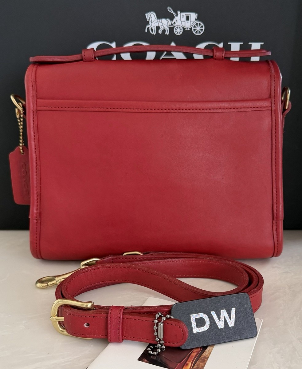 COACH VINTAGE RED LEATHER COURT SATCHEL CROSSBODY BRASS 9870 USA