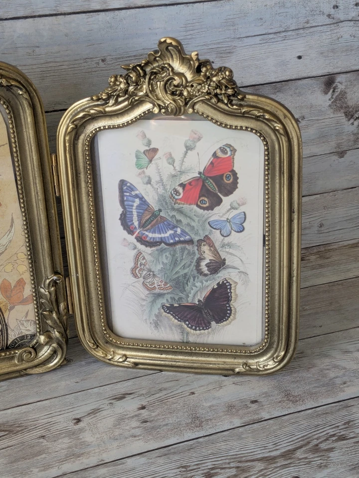 Marco de fotos Nicole Miller estilo Art Nouveau acabado dorado marco triple tríptico Foto 3 de 4