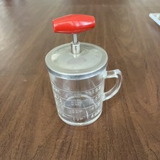 Vintage 1940-50s Anchor Hocking 1 Cup Food Chopper Glass, Metal Top, Wooden