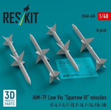 AIM-7F Low Vis "Sparrow III" missiles 4pcs F-4, F-5, F-15 1/48 Reskit RS48-0458