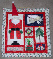 HANDMADE QUILT WALL HANGING santa claus christmas angel bells home decor 15x15