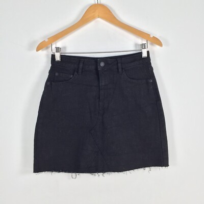 Dotti womens skirt size black denim A-line mini solid cotton zip