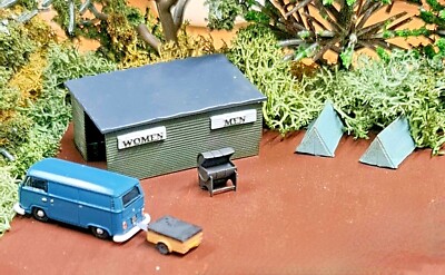 Spur TT Campingplatz Set im Maßstab 1:120. Für Diorama oder Display 3D gedruckt in Resin