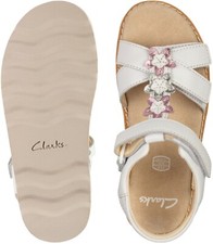 Image of Clarks Girls CROWN FLOWER K White Leather Sandals